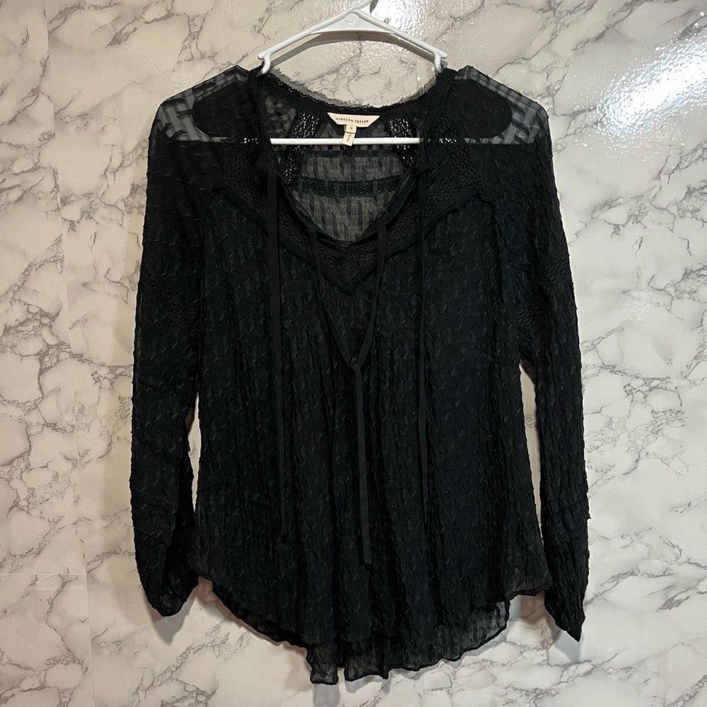 Rebecca Taylor Black Sheer Textured Blouse
Top Size 0